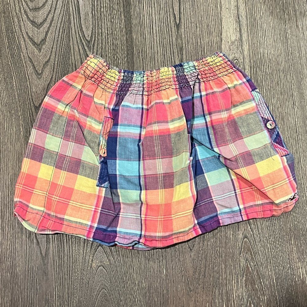 Hollister Womens Mini Skirt Plaid Smocked Waist Linen Blend Multicolor Size M